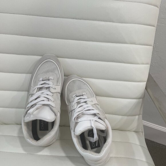 Chanel CC Logo Running Sneakers • White Suede Mesh Trainers EU 40 US 9.5 - Picture 11 of 16
